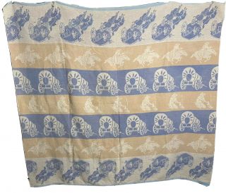 Vintage 1950’s Cotton Camp Blanket Rodeo Cowboy Western Stagecoach Ranch Beacon 2