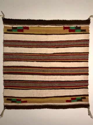Navajo Saddle Blanket / Rug,  Banded Style W/ Natural Wool,  Nr