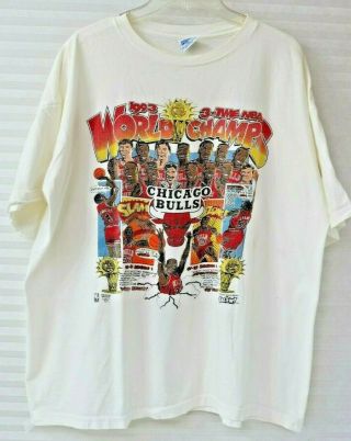 Vintage Chicago Bulls 1993 3 - Time Nba Champ Caricature Comic T - Shirt Salem Xxl