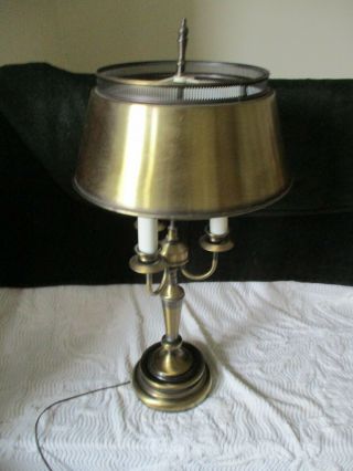 Vintage Brushed Brass Bouillotte Desk Table Candlestick Lamp W/metal Tole Shade