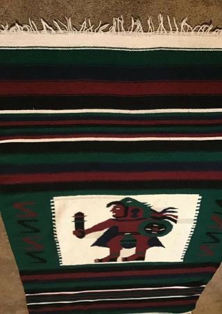 Aztec Inca Warrior Mayan Handwoven Blanket Rug 47 X 80 Mexico Wall Hanging Wool