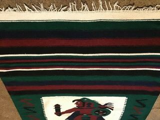 Aztec Inca Warrior Mayan Handwoven Blanket Rug 47 X 80 Mexico Wall Hanging Wool 2