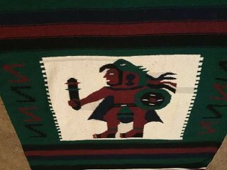 Aztec Inca Warrior Mayan Handwoven Blanket Rug 47 X 80 Mexico Wall Hanging Wool 3