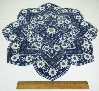 VTG 1950s 60s GLASS BEAD TABLE RUNNER / TOPPER BLUE WHITE FLORAL ABSTRACT INDIA 2