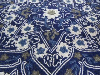 VTG 1950s 60s GLASS BEAD TABLE RUNNER / TOPPER BLUE WHITE FLORAL ABSTRACT INDIA 3