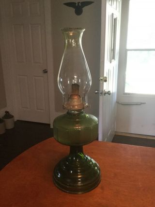 Vintage P&a Risdon Green Depression Glass Oil Lamp 18.  5”