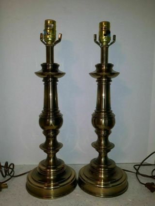 Vintage Mod Mid Century Modern Stiffel Brass Table Lamps Urn Trophy Style 17 "