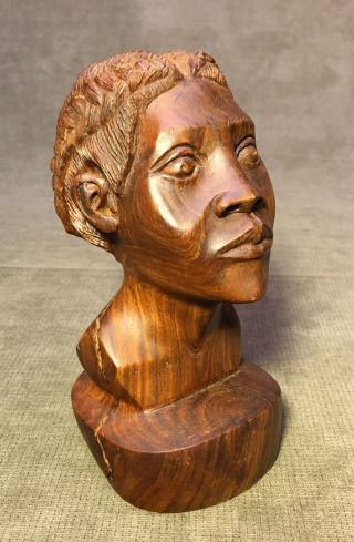 Hand Carved Wood African Womans Head Bust Sculpture Jamaica 6” Signed Mcdowell