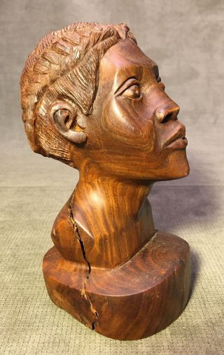 Hand Carved Wood African WOMANS Head Bust Sculpture Jamaica 6” Signed McDowell 2