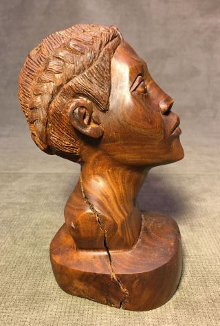 Hand Carved Wood African WOMANS Head Bust Sculpture Jamaica 6” Signed McDowell 3