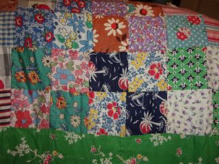 VTG HAND PIECED TIED 16 PATCH QUILT COTTONS FEED SACKS MICKEY MOUSE / FRIENDS 2