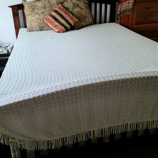 Vintage MCM Chenille Bedspread Queen Fringed Lightweight Blanket Mid Century 2