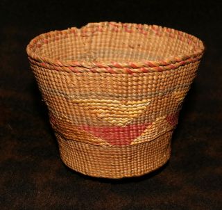 A Tlingit Spruce Root Straight Side Cylindrical Basket 4 " D X 2 3/4 " H