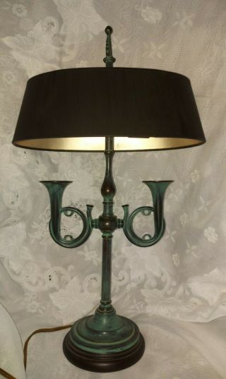 Vintage Double French Horn Brass Table Accent Lamp Small