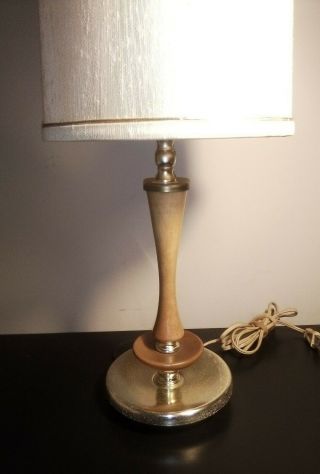 Vintage Mid - Century Small Wood and Brass Color Table Accent Lamp Shade 2