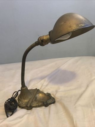 Vintage Cast Metal Gooseneck Desk Lamp With Built In Ashtray