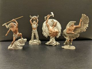 Set Of Four Pewter Native American Indian Figurines By Peter Sedlow