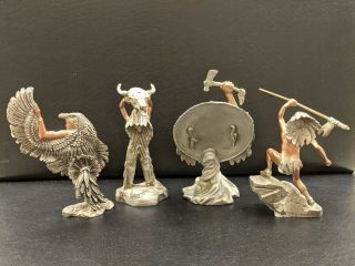 Set of four pewter Native American Indian figurines by Peter Sedlow 2