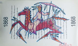 Lakota Ledger Art Drawing By Artist Quinton Maldonado - Woman On Horse