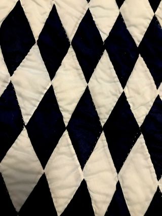 Vintage Cotton Quilt Hand/machine Pieced White Blue Star Pattern 72 X 88 Inches 2