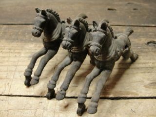 Antique Set Of 3 Connected Cast Iron Toy Horse Figure Parts