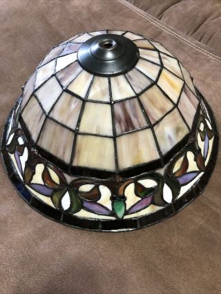 Vintage Tiffany Style Leaded Stained Glass Lamp Light Shade 14 " Across
