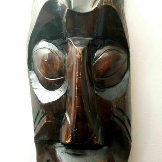 2 Early Hand Carved Dark Wood Heavy African Tribal Masks Wall Hanging 26 