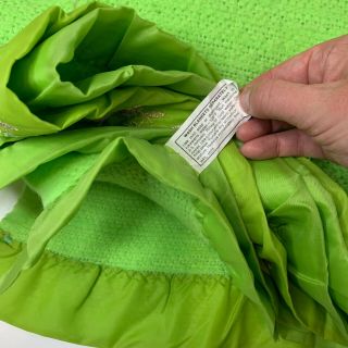 vintage acrylic waffle weave nylon satin trim floral embroidery lime green 2