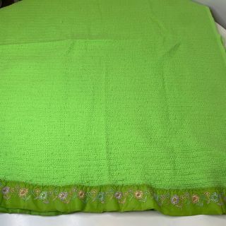 vintage acrylic waffle weave nylon satin trim floral embroidery lime green 3
