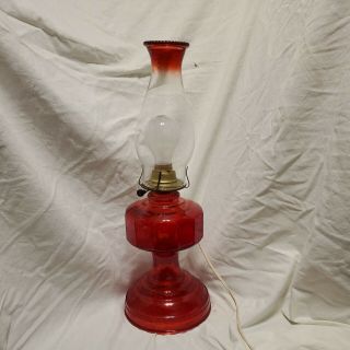 Vintage Eagle Red Glass Oil Lamp Converted To Electric 18 " Tall
