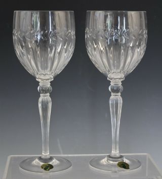 Pair Vintage Waterford Irish Crystal Newbury Cut Glass Water Goblets