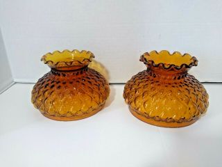 2 Vintage Gwtw 6” Fitter Amber Diamond Quilted Glass Hurricane Oil Lamp Shade