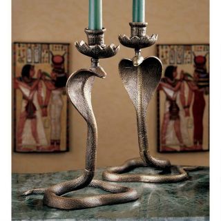 Set Of 2: Egyptian Rearing Cobra Goddess Uraeus Iron Candlestick Candle Holder