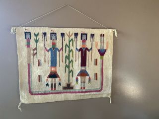 Vintage Navajo Rug Wall Hanging Corn Maidens 33” X 26”