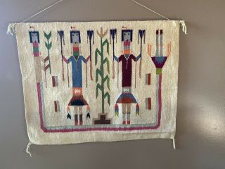 Vintage Navajo Rug Wall Hanging Corn Maidens 33” X 26” 2