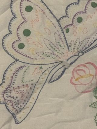 Vintage handmade Embroidered needlepoint bedspread quilt pink white butterflies 2