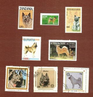 Norwegian Elkhound Dog Postage Stamps Set Of 8