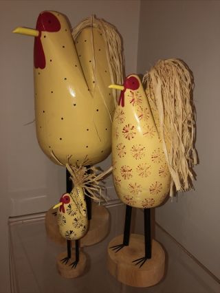 Native American Navajo Folk Art Chickens By Edith & Guy John Set Of Three
