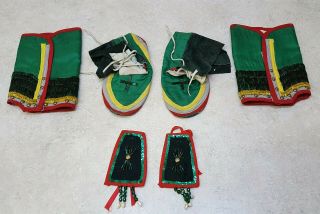 Hand Crafted 6 Piece Beaded Leather And Fabric Native American Indian Dance Set