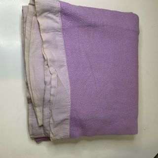 Vintage Acrylic Thermal Blanket Bedding Nylon Satin Trim Color Purple Marks See
