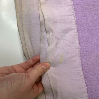 vintage acrylic thermal blanket bedding nylon satin trim color purple marks see 2