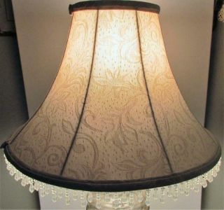 Elegant Damask Fabric Lamp Shade Beaded Fringe Wire Frame 16 1/4 " W.  X 10 " H.