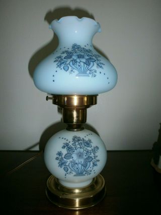 Vintage Blue Floral Gone With The Wind 3 - Way Hurricane Lamp 12 1/2 " Tall