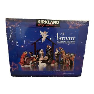 Vintage Large Kirkland Porcelain Nativity Box 13 Piece Set Crech 75177