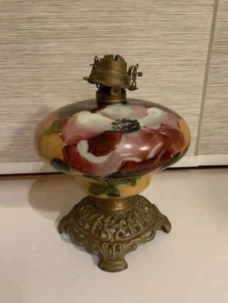 Large,  Antique Art Nouveau Hand - Painted Kerosene Oil Lamp Base