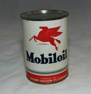 Vintage Mobiloil 1 Quart Motor Oil Can Paper Label