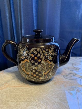 Vintage,  Made In England,  Brown Glazed,  Hand Painted,  Tea Pot Teapot Pbb No 6