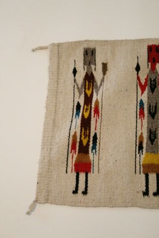 O - Vintage Navajo Rug Weaving 4 Yei Figures Cornstalk Red Brown Green 2
