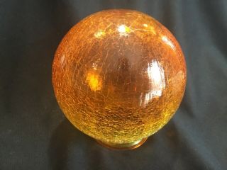 Vintage Art Deco Orange Yellow Crackle Glass Globe Ball Lamp Shade 3 1/4” Fitter