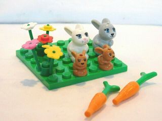 Lego Spring Bunny Family - Flowers Baby Bunnies Rabbits Carrots Easter Animals